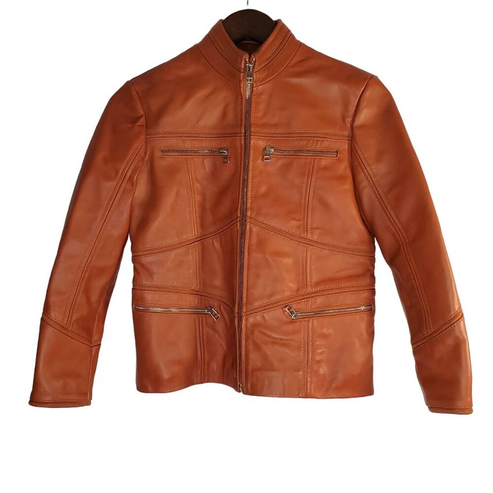 Urban Fashion Studios Eva Women’s 100% Real Tobacco Leather Sport Jacket XS - Picture 2 of 16